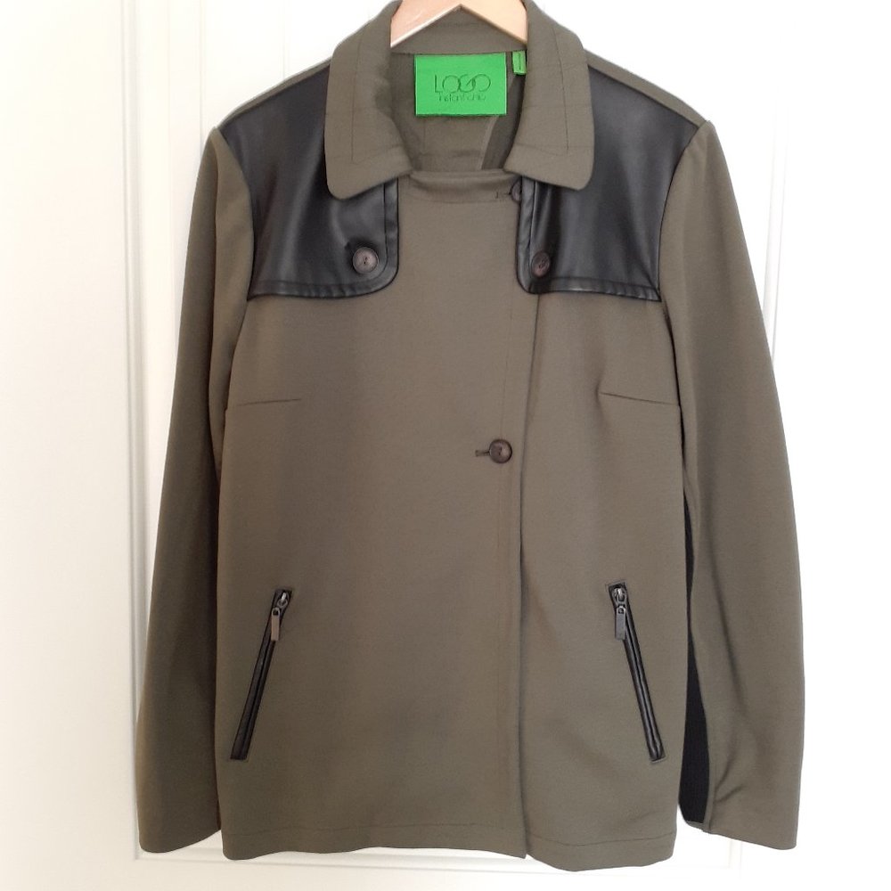 LOGO by Lori Goldstein Jacket with Faux Leather Shoulder Detail Green Size XL